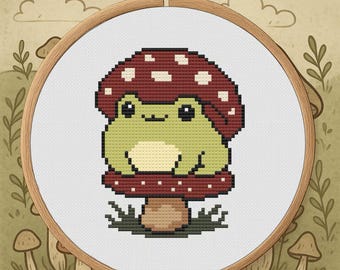 Frog on Mushroom – Cross Stitch Pattern PDF – Digital Download