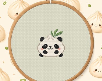 Dumpling Panda Cross Stitch Pattern PDF - Cute Food Animal Mini Digital Download