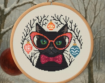 Jingle Cat Chic – Holiday Cat Cross Stitch Pattern PDF – Digital Download