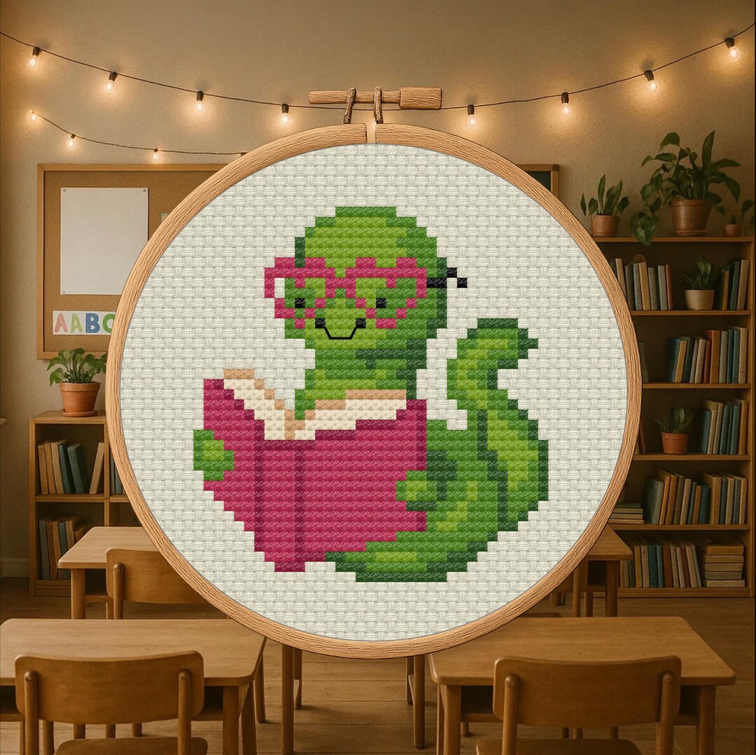 Bookworm Cross Stitch Pattern – Teacher Gift, Back to School (digital ...