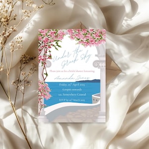 Greece Bridal Shower Printable Invitation Greek Theme PreWedding Invite Santorini Bachelorette Party Digital Canva Template Instant Download