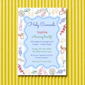 Editable Italian Theme Invitation Birthday Party Canva Template Invite Holy Cannoli Printable Invite Hand Drawn La Dolce Vita Digital Flyer