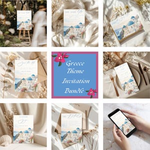 Bridal Shower Invitation For Pre Wedding Party, Greece Theme Bachelorette Party Printable Bundle Canva Template, Minimal Hen Do Invite