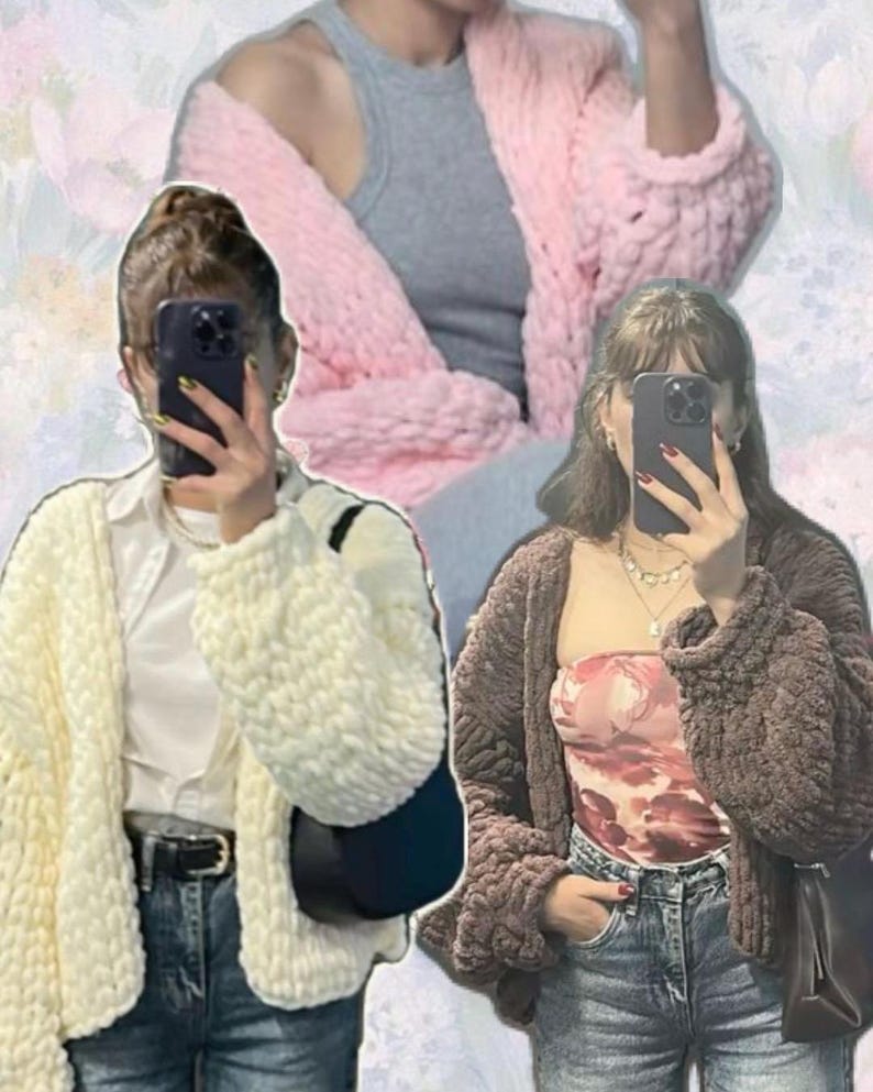 20色展開の手編みチャンキーニットカーディガン、オーバーサイズで柔らかなウール素材のふっくらとした春の重ね着スタイル、YeldByHandニットウェア、コテージコアセーター 画像 4