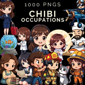 Chibi Occupations PNG Clipart Bundle - Kawaii, Anime Career Graphics - Sublimation PNGs - Cute Cliparts