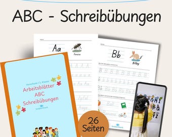 ABC Writing Exercises for Kids – 26 Printable Worksheets | Learning Letters | Preschool & Elementary School | Digital Download