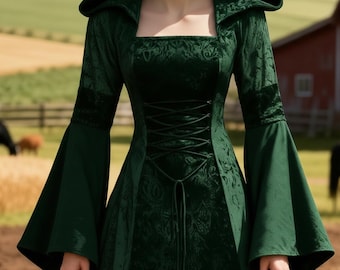 Medieval Hooded Witch Dress, Fantasy Cloak Gown, Renaissance Fair Costume, Fairytale Wedding Outfit for Women