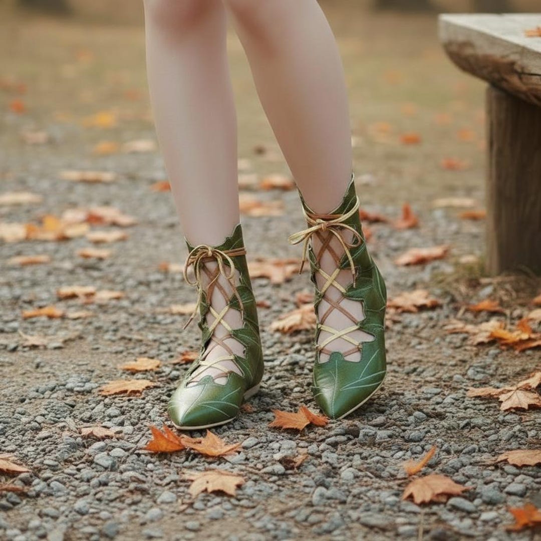 Elf Leaf Medieval Boots, Fantasy Elf Lace-up Shoes, Gothic Woodland ...