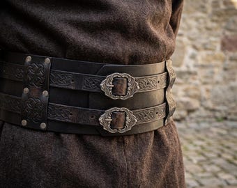 Medieval Viking Belt Faux Leather Waist Cincher | Wide Renaissance Corset Belt for LARP Cosplay, Ren Faire & Fantasy Costume