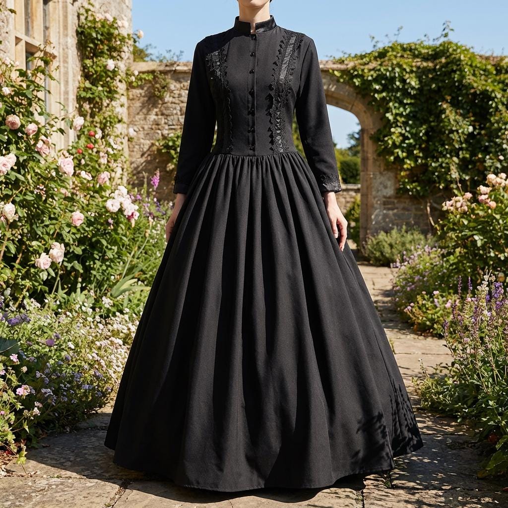 chinese dress ladies NumberSea-A-Line Evening Gown Black Dress Formal Masquerade Court Train Long Sleeve V Neck Wednesday Addams Family Chiffon with Buttons Slit Appliques main image 0