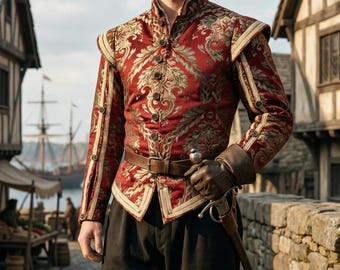 Elizabethan Jerkin Renaissance Vest – Tudor Pirate Waistcoat, Medieval Cosplay Costume Gift for Men