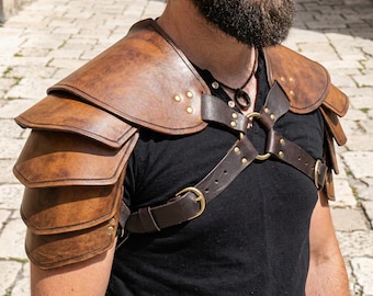Viking Shoulder Armor Faux Leather Adjustable Pauldron Medieval Knight Steampunk LARP Cosplay Harness