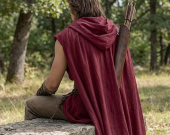 Hooded Medieval Surcoat Cloak, Viking Costume for Men, Renaissance Tabard Vest, LARP Fantasy Cosplay Outfit, Gift for Him