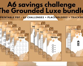 A6 EURO Spaaruitdagingsbundel | De Grounded Luxe-bundel | 37 Besparingen + Tracker + Tijdelijke aanduidingen + Printables | Budgetmap voor contante envelop