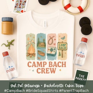 Camp Bach Crew Shirt for Bachelorette Weekend Retro Summer Camp Bride Tee Parent Trap Inspired Bella Canvas 3001 Gift Idea
