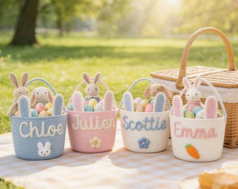 Anpassad påskkorg med namn, babyshowerpresent, personlig korg med namn, handgjord korg, babykorg, repbomullskorg