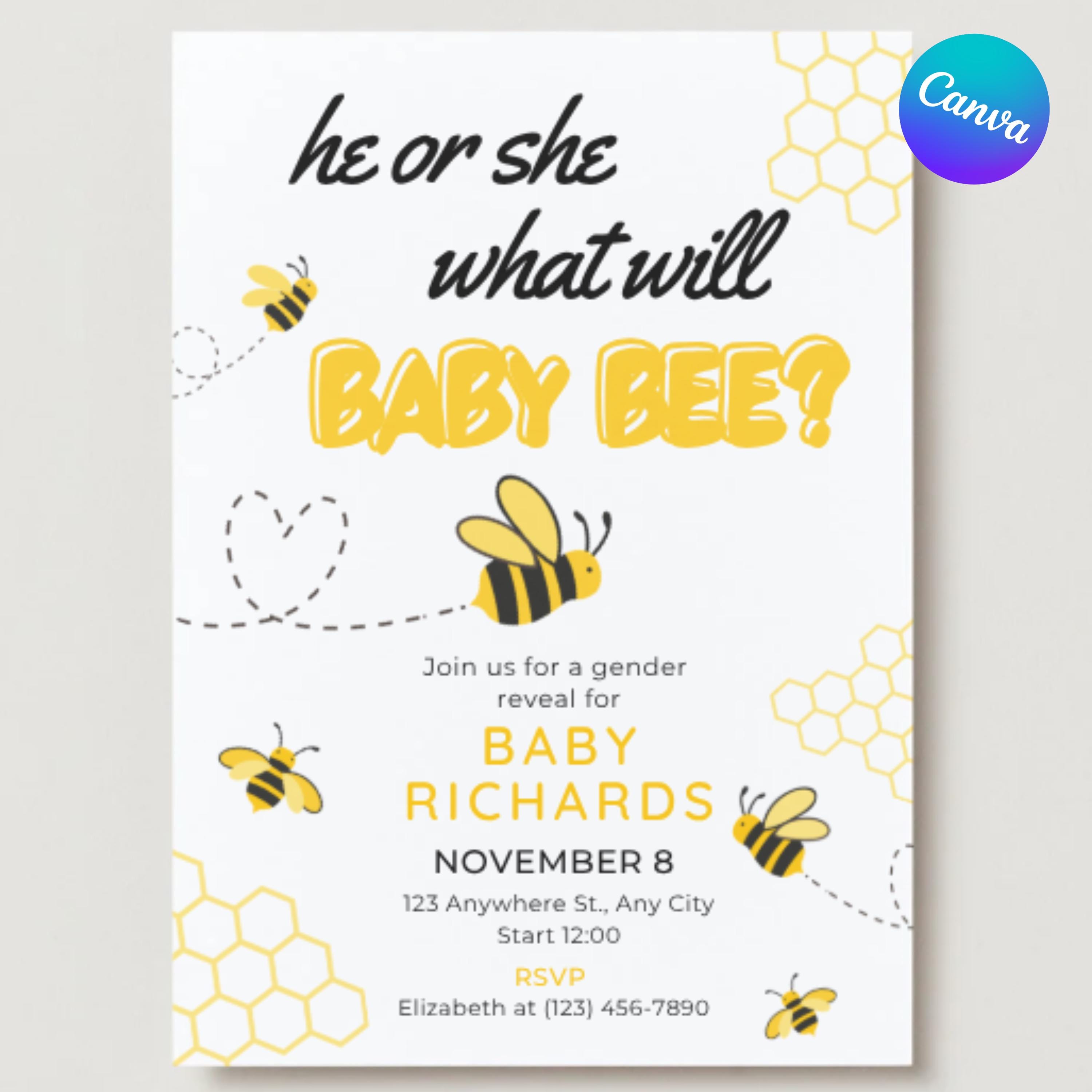 Bee Themed Gender Reveal Baby Shower Invitation: He or She What Will ...