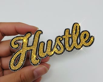 Rhinestone Iron On Patch | Crystal Bling Lettering Sew On Patch | Vintage Style DIY Jacket Hat Decal
