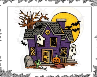 Halloween Haunted House Embroidery Design: Spooky Machine Pattern (Instant Download, 2 Sizes)