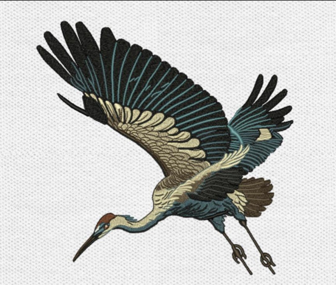 Flying Crane Embroidery Design – Heron Bird Machine Embroidery File ...