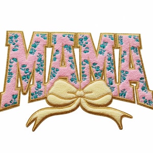 Aangepaste bloemen MAMA chenille-patch, Varsity Letter opstrijkbare coquette strikhoed DIY cadeau