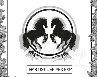 Horse Embroidery Design, Two Horses Face-to-Face Machine Pattern Digital File Pes DST EXP JEF