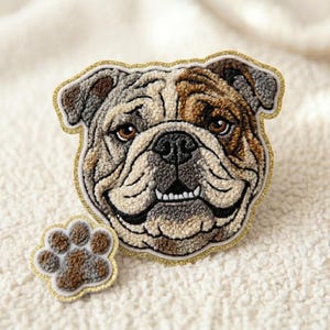 Bulldogge Chenille Aufnäher Set - Schwarze Patches Aufnäher mit goldenem Glitter Rand für Jeansjacke, Tasche, Hut