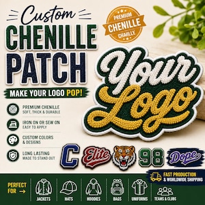 Custom Chenille Patch, Personalized Logo Patch, Varsity Letter Patch, Embroidered Jacket Patch, Iron On Sew On Badge, Clothing Brand Patch