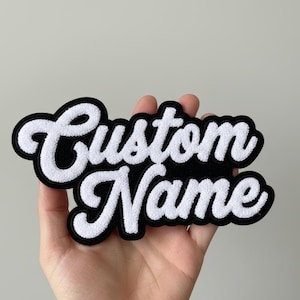 Parche de chenilla con nombre personalizado, diseño retro personalizado, para chaqueta Letterman, con plancha, emblema trasero grande