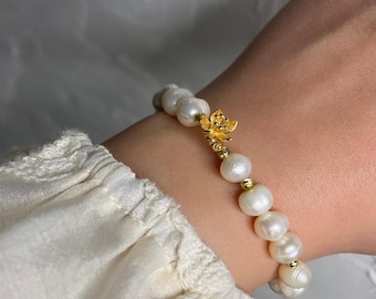 Freshwater Pearl Bracelet: Personalized Pearl Bracelet, Wedding Gifts, Dainty Gold Bracelet, Bridal Gift, Gift for Her, Mothers Day Gift
