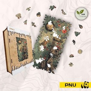 Wooden Jigsaw Puzzle for Adults Vintage Clock Design, Unique Shaped Pieces, Large Wood Puzzle, Steampunk Wall Art Gift, Intricate Laser Cut