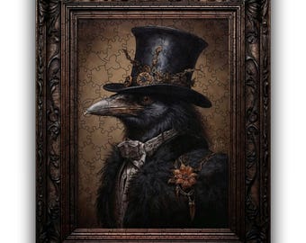Black Raven Wooden Puzzle Gothic Crow Art Unique Wood Jigsaw Dark Bird Artwork Mysterious Raven Design Fantasy Home Decor Gift Idea