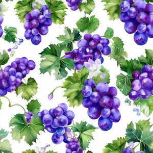 Seamless Purple Grapes Pattern – Botanical Fruit for Mug, Pillow Cover, Notebook, Tote Bag Sublimation & Fabric Projects