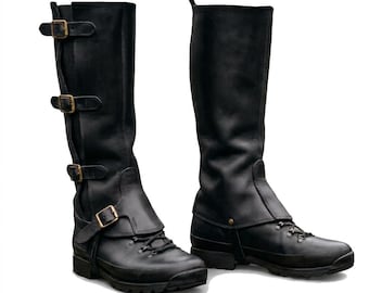Handgemaakte leren spatlappen | Antiekbruine steampunk laarshoezen | Echte volnerf leren beenkappen