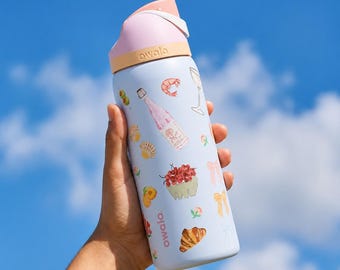 Owala FreeSip Stainless Steel Water Bottle - Picnic Prep( Macaroon Blue), Washable Reusable Hydrate Gift, Kitchenware Drinkware Tumbler