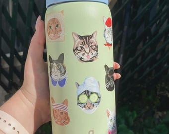 Owala FreeSip ステンレス製ウォーターボトル - 猫コラージュ Catwala、2026 夏用 洗える 再利用可能 ハイドレート ギフト、キッチン用品 ドリンクウェア タンブラー