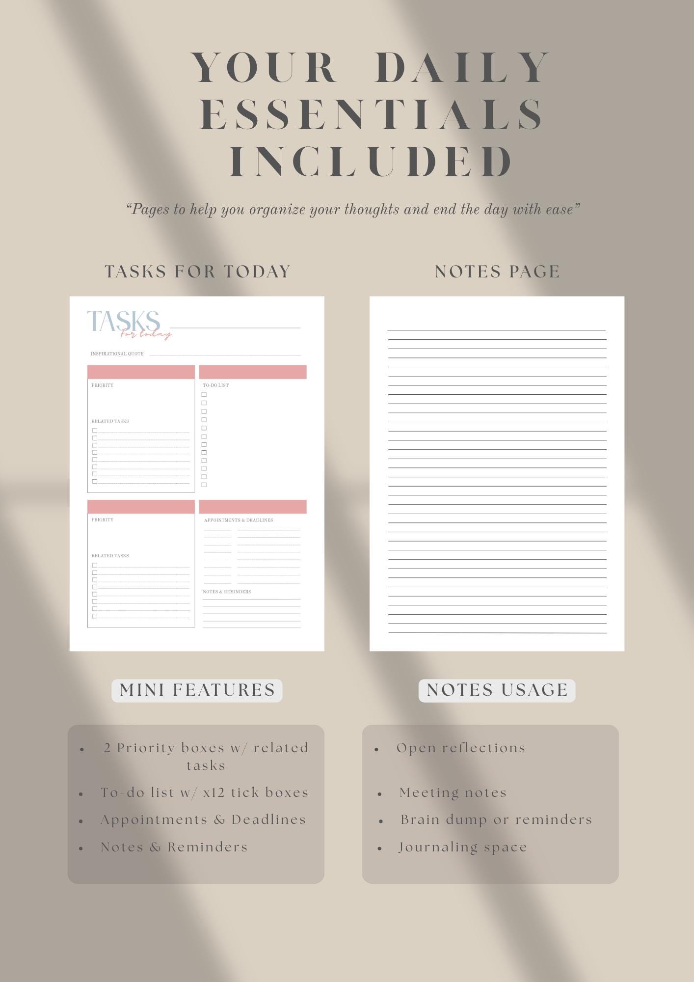 Daily Planner Bundle Printable | 2 Daily Page Layouts With Daily Tasks ...