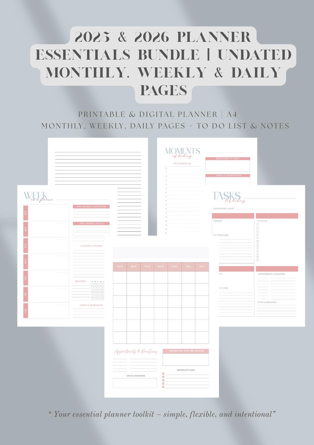 Undated Monthly Calendar Bundle | 5-week & 6-week Layouts | Minimalist ...