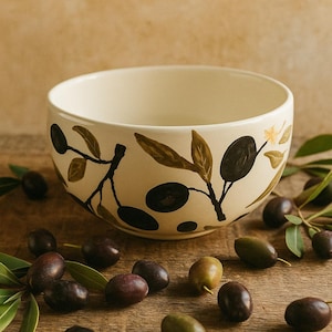 Handpainted Mediterranean Olive Bowl – Ceramic Serving or Decorative Dish