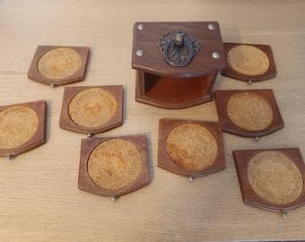 Vintage Wooden Coaster Set, 70s Retro Home Decor