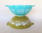 Choice of Vintage Pyrex 4 Quart 444 Amish Butterprint OR Spring Blossom Crazy Daisy Cinderella Mixing Bowls Largest Bowls from Sets