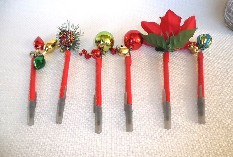Set of 6 Christmas Pens with Christmas Ornaments and Christmas Etsy