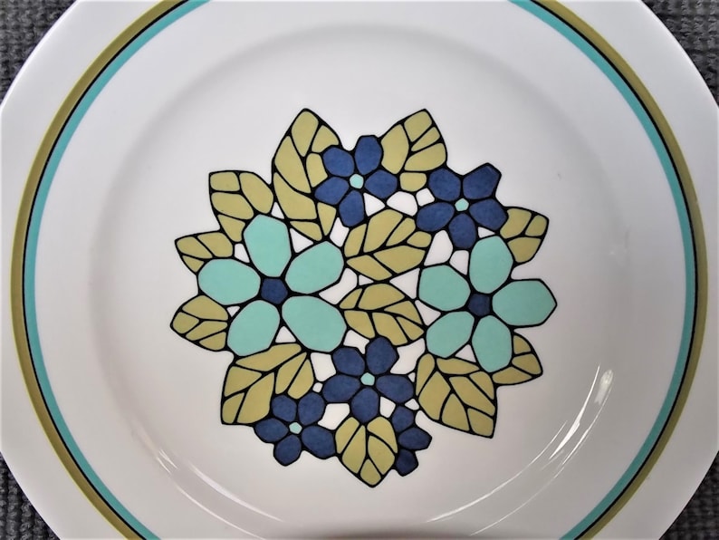 Set of 4 Vintage Franciscan CANTATA Salad Plates Very Good Condition circa 1965-1972 Pretty Shades of Blues and Greens