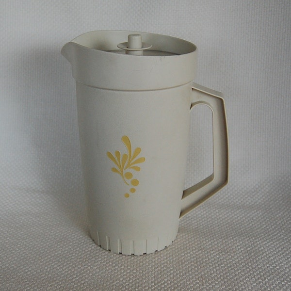 Vintage Tupperware 2 Quart Pitcher with Push Button Seal in Beige or Tan