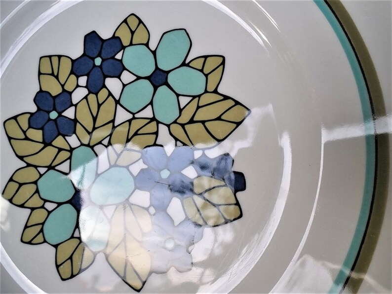 Set of 4 Vintage Franciscan CANTATA Salad Plates Very Good Condition circa 1965-1972 Pretty Shades of Blues and Greens
