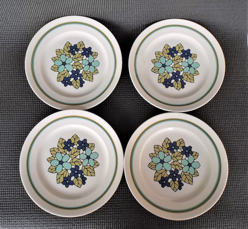 Set of 4 Vintage Franciscan CANTATA Salad Plates Very Good Condition circa 1965-1972 Pretty Shades of Blues and Greens