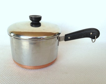 Vintage Revere Ware 3 Quart Process Patent Copper Clad Stainless Steel Covered Saucepan RIVERSIDE, California circa 1953-1968
