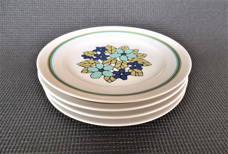 Set of 4 Vintage Franciscan CANTATA Salad Plates Very Good Condition circa 1965-1972 Pretty Shades of Blues and Greens