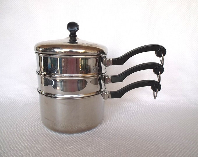 Vintage Farberware 2 Quart Double Boiler and Steamer 4piece Set