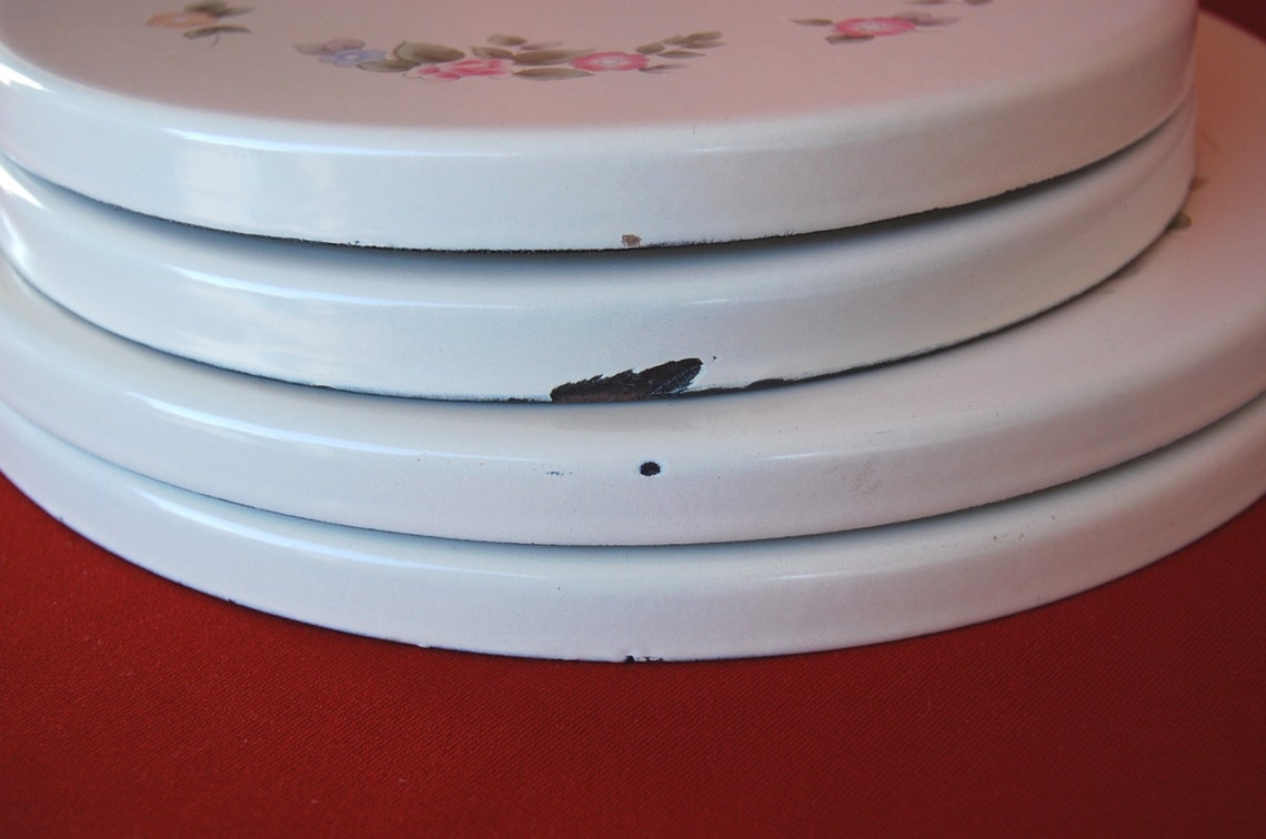 Set of 4 Vintage Heavy Enamel Burner Covers with Floral Design Etsy
